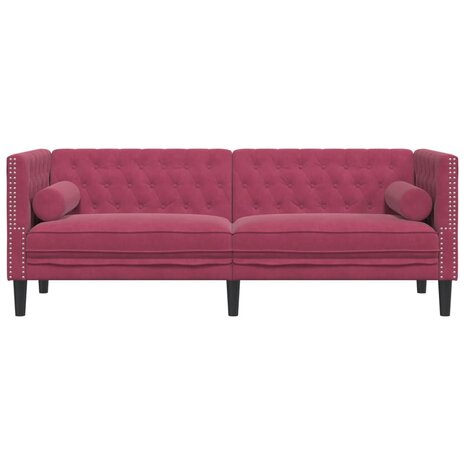 Driezitsbank Chesterfield-stijl met bolsters fluweel wijnrood 4