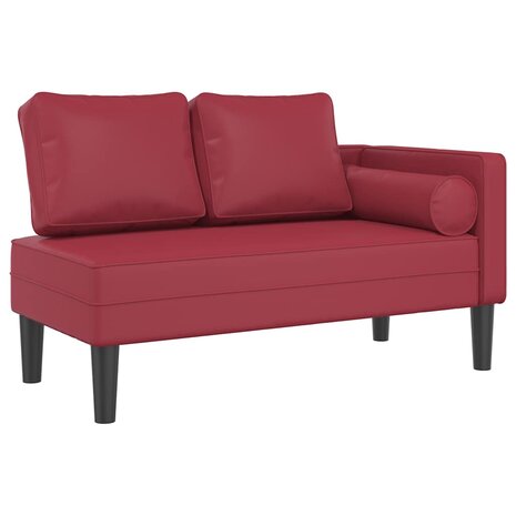 Chaise longue met kussens kunstleer wijnrood 2