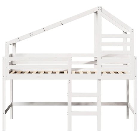 Halfhoogslaper met ladder en bedhuis grenenhout wit 90x200 cm 4