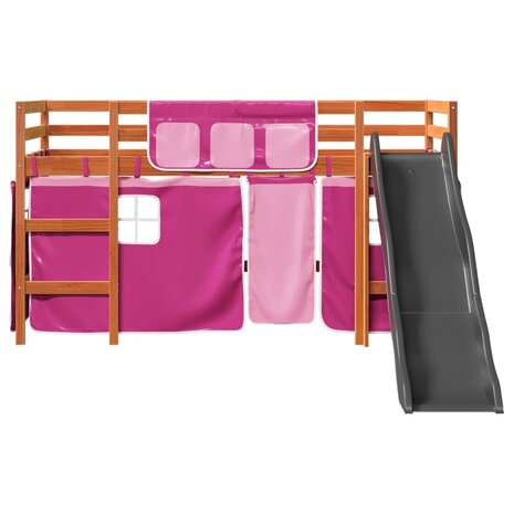 Kinderhoogslaper met gordijnen 90x190 cm grenenhout roze 6