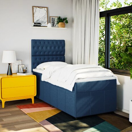 Boxspring met matras stof blauw 80x200 cm 3