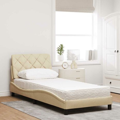Bed met matras stof crèmekleurig 80x200 cm 3