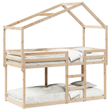 Stapelbed 75x190 cm met dak massief grenenhout 2