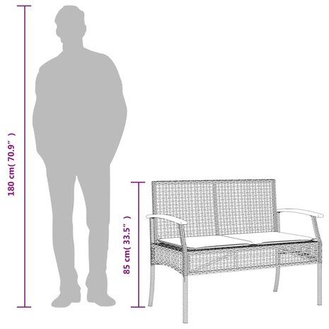 Tuinbank met kussen poly rattan en acaciahout beige 9