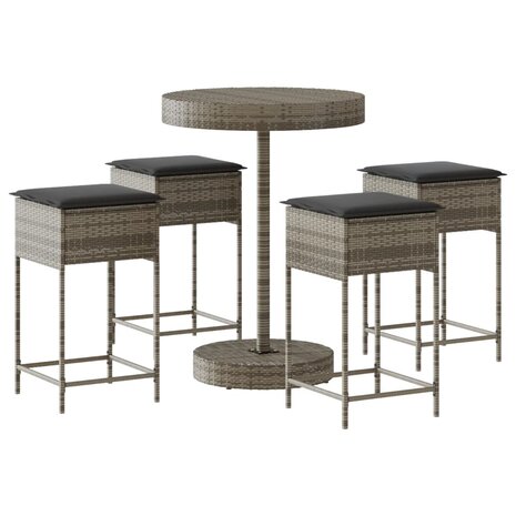 5-delige Tuinbarset met kussens poly rattan grijs 2