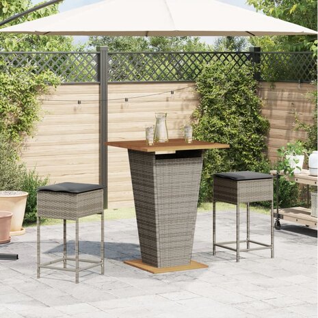 3-delige Tuinbarset met kussens poly rattan grijs 3