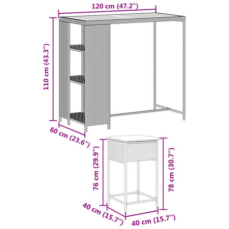 5-delige Tuinbarset met kussens poly rattan zwart 8