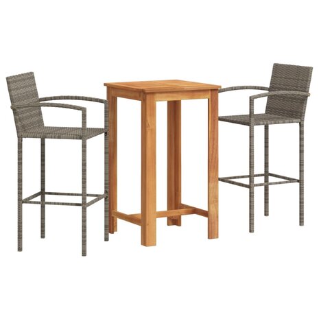 3-delige Tuinbarset massief acaciahout en poly rattan grijs 2