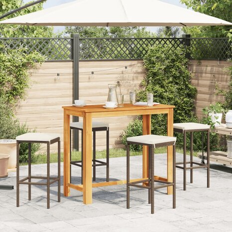 5-delige Tuinbarset massief acaciahout en poly rattan bruin 3