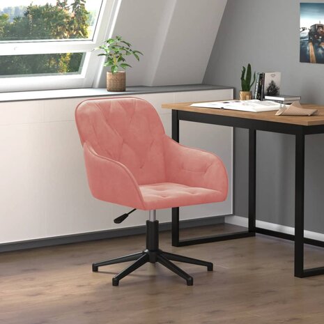 Kantoorstoel draaibaar fluweel roze 1