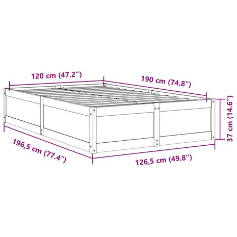 Bedframe zonder matras massief grenenhout 120x190 cm 9