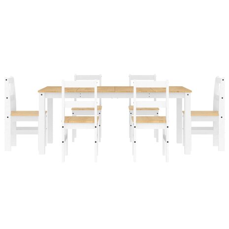 7-delige Eethoek Panama massief grenenhout wit 7
