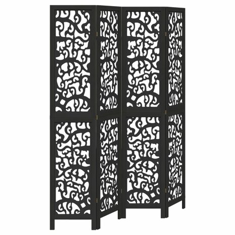 Kamerscherm met 4 panelen massief paulowniahout zwart 2