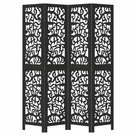 Kamerscherm met 4 panelen massief paulowniahout zwart 4