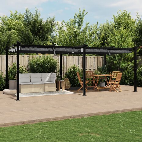 Prieel met uittrekbaar dak 3x6 m aluminium antracietkleurig 3