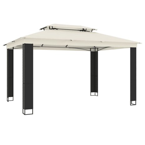 Prieel met dubbel dak 3,94x2,96 m staal crèmekleurig 2