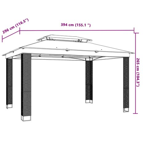 Prieel met dubbel dak 3,94x2,96 m staal crèmekleurig 8