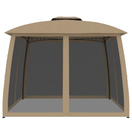 Prieel zijwanden van gaas en dubbel dak 2,93x2,93 m staal taupe 3