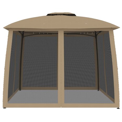 Prieel zijwanden van gaas en dubbel dak 2,93x2,93 m staal taupe 4