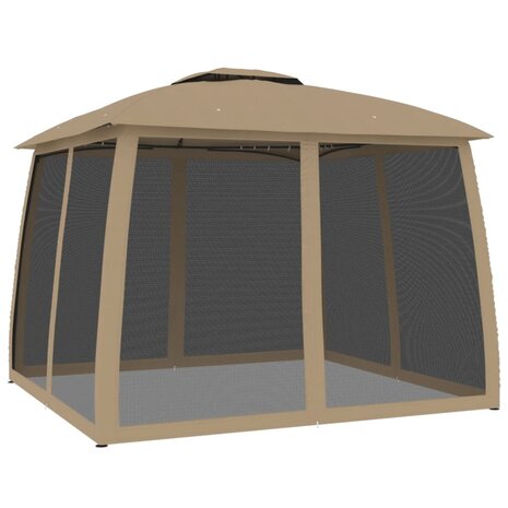 Prieel zijwanden van gaas en dubbel dak 2,93x2,93 m staal taupe 5