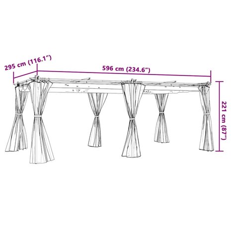 Prieel met gordijnen 6x3 m staal antracietkleurig 9