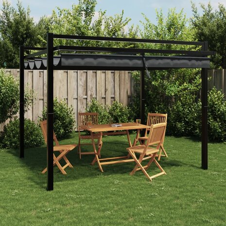 Prieel met uittrekbaar dak 3x3 m aluminium antracietkleurig 1