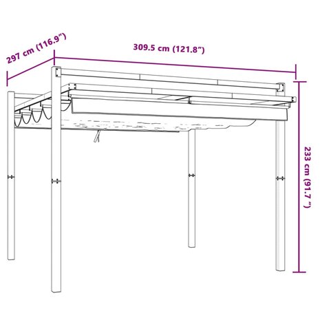 Prieel met uittrekbaar dak 3x3 m aluminium antracietkleurig 9