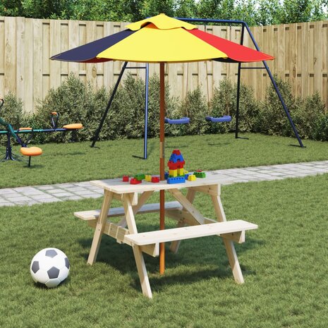 Picknicktafel voor 4 kinderen met parasolgat massief vurenhout 3