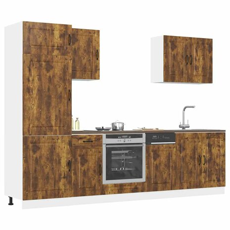 7-delige Keukenkastenset Kalmar bewerkt hout gerookt eiken 1