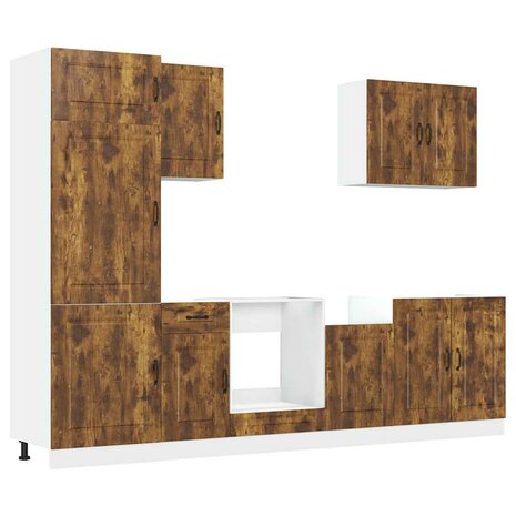 7-delige Keukenkastenset Kalmar bewerkt hout gerookt eiken 2