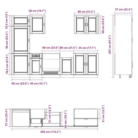 7-delige Keukenkastenset Kalmar bewerkt hout oud houtkleurig 8
