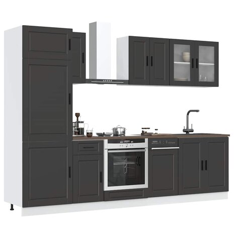 8-delige Keukenkastenset Kalmar bewerkt hout zwart 1