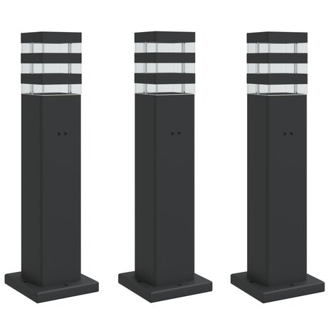 Buitenvloerlampen 3 st met stopcontact 50 cm aluminium zwart 2