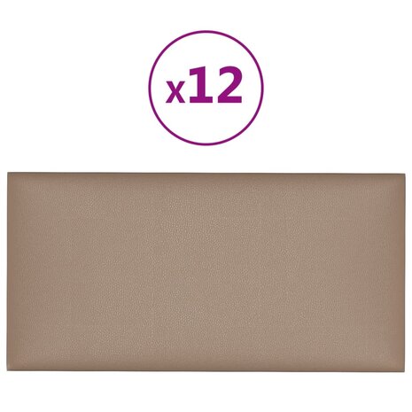 Wandpanelen 12 st 2,16 m² 60 x 30 cm kunstleer cappuccinokleur 2