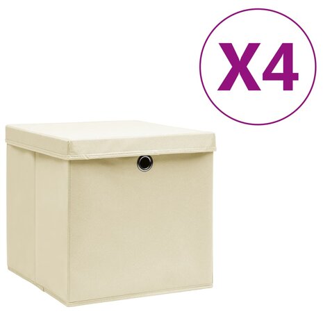 Opbergboxen met deksel 4 st 28x28x28 cm crèmekleurig 1