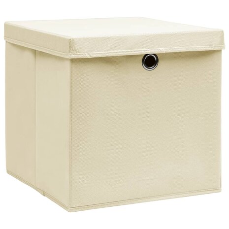 Opbergboxen met deksel 4 st 28x28x28 cm crèmekleurig 2