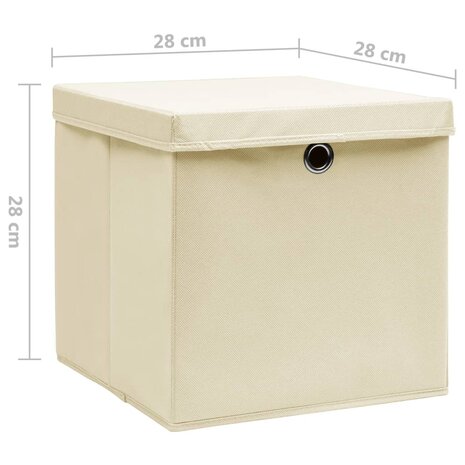 Opbergboxen met deksel 4 st 28x28x28 cm crèmekleurig 6