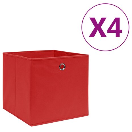 Opbergboxen 4 st 28x28x28 cm nonwoven stof rood 1