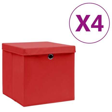 Opbergboxen met deksel 4 st 28x28x28 cm rood 1