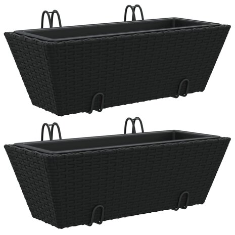 Plantenbakken 2 st met haken poly rattan zwart 2