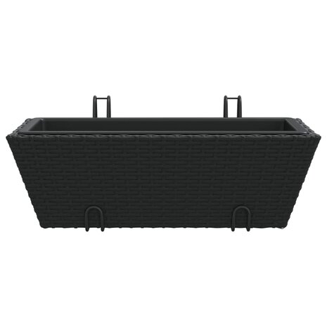 Plantenbakken 2 st met haken poly rattan zwart 5