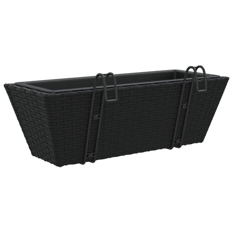 Plantenbakken 2 st met haken poly rattan zwart 7
