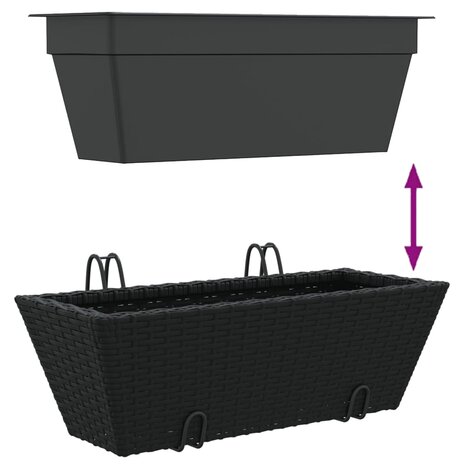 Plantenbakken 2 st met haken poly rattan zwart 9