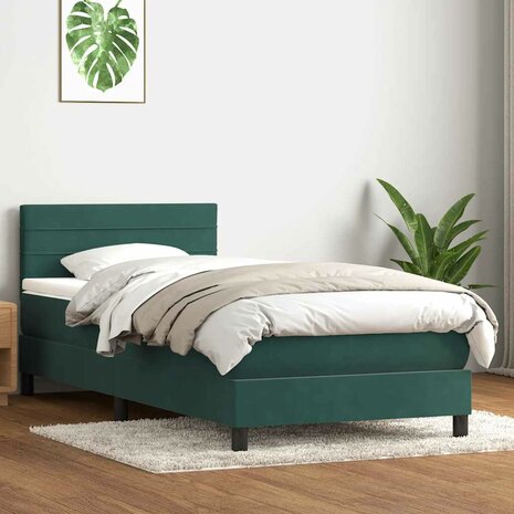 Boxspring met matras fluweel donkergroen 80x220 cm 1