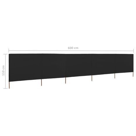 Windscherm 5-panelen 600x80 cm stof zwart  6