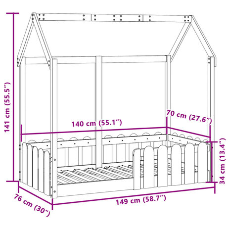 Bedhuis massief grenenhout 70x140 cm 9