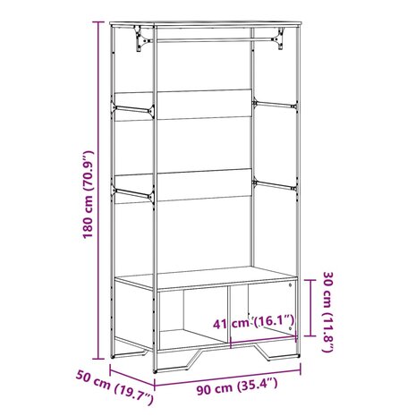 Kledingkast 90x50x180 cm bewerkt hout gerookt eikenkleurig 9