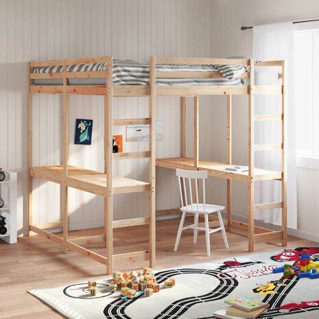 Hoogslaper met bureau en ladder massief grenenhout 180x200 cm 1