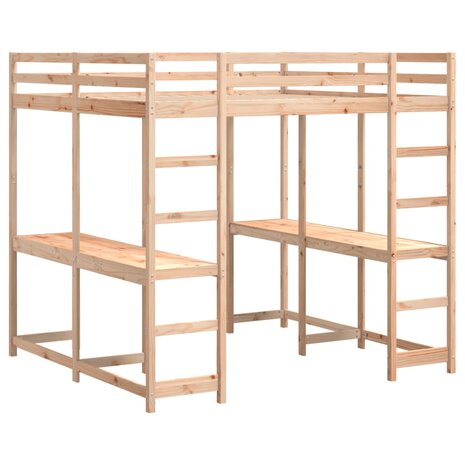 Hoogslaper met bureau en ladder massief grenenhout 160x200 cm 3