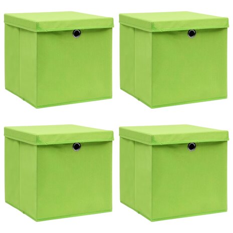 Opbergboxen met deksel 4 st 32x32x32 cm stof groen 1